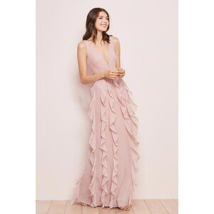 WTOO Hadley. Rose. Long Ruffled Chiffon Bridesmaid Dress. Size 10